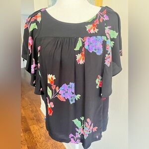 Maeve Womens Black Short Sleeve Bright Floral Top, Size S